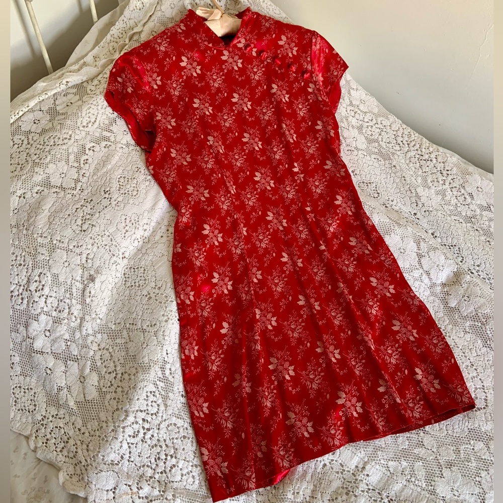 Vintage Knapp Studio Cheongsam Chinese red floral 90s y2k dress